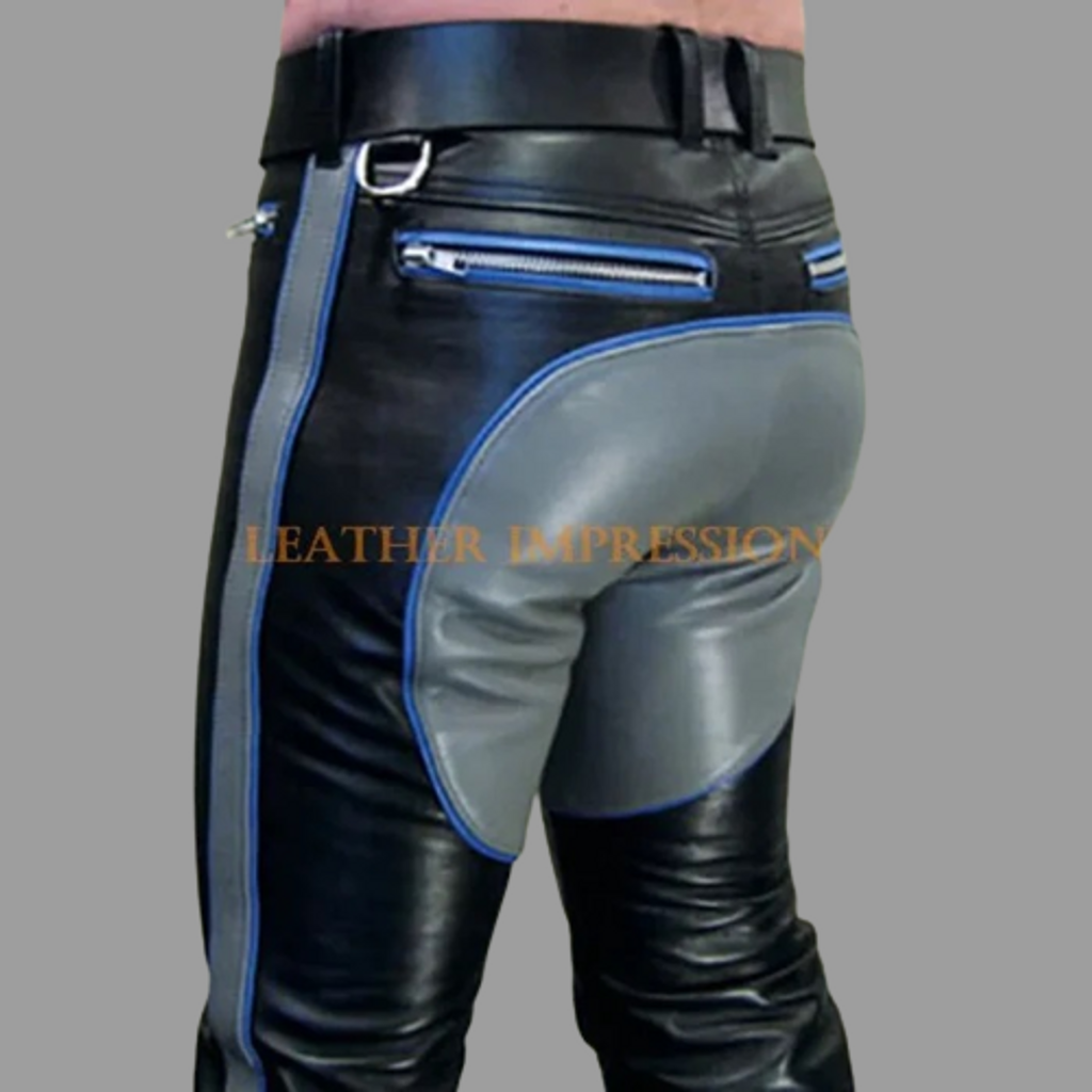 Mens Casual Wear Genuine Blue Leather Pants